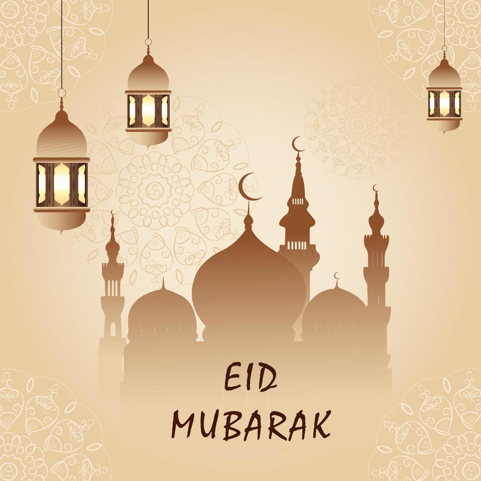 Modern-style Eid Mubarak greeting cards with social media design, Eid Mubarak Icon Vector, moon, mosque, and Logo vector