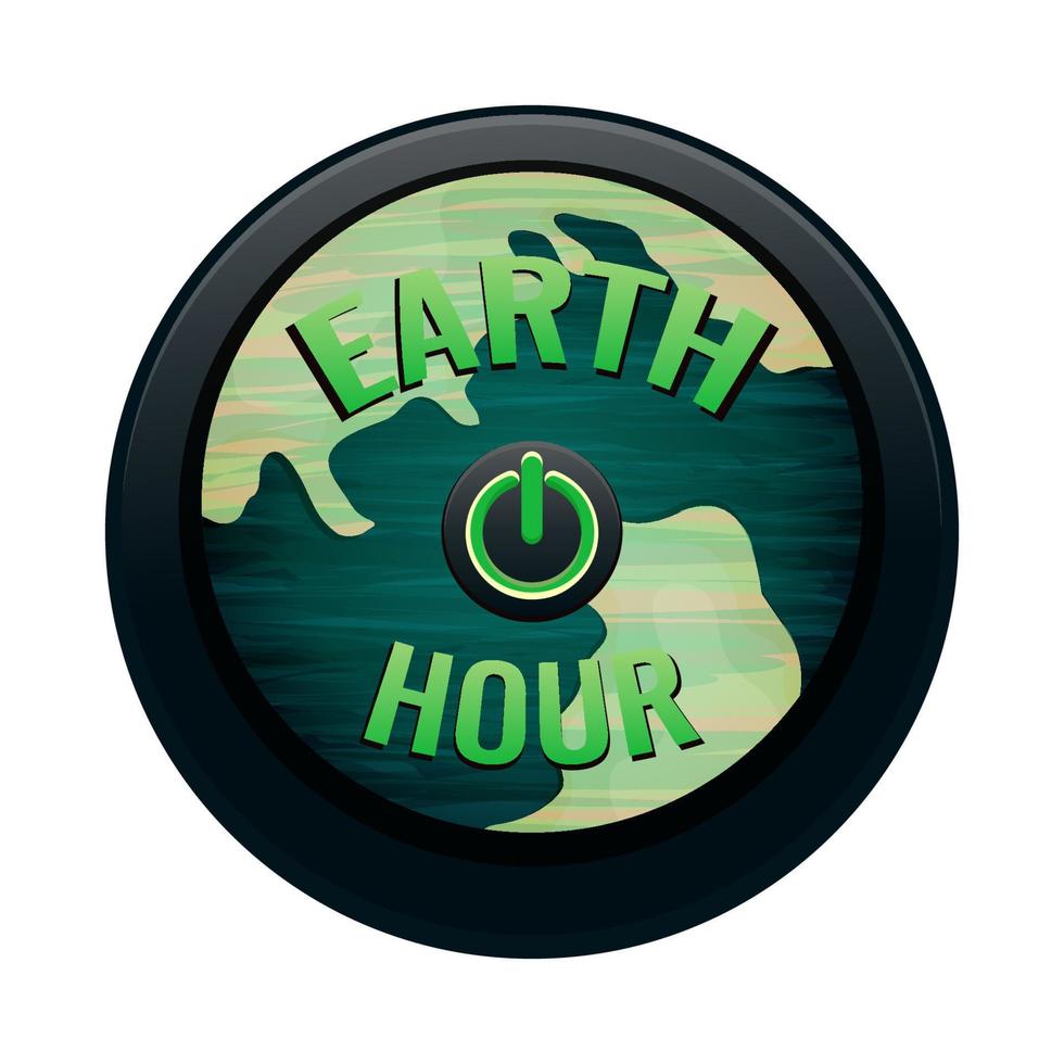 The concept of the World Earth Hour. Illustration with planet and continents, off button, vector