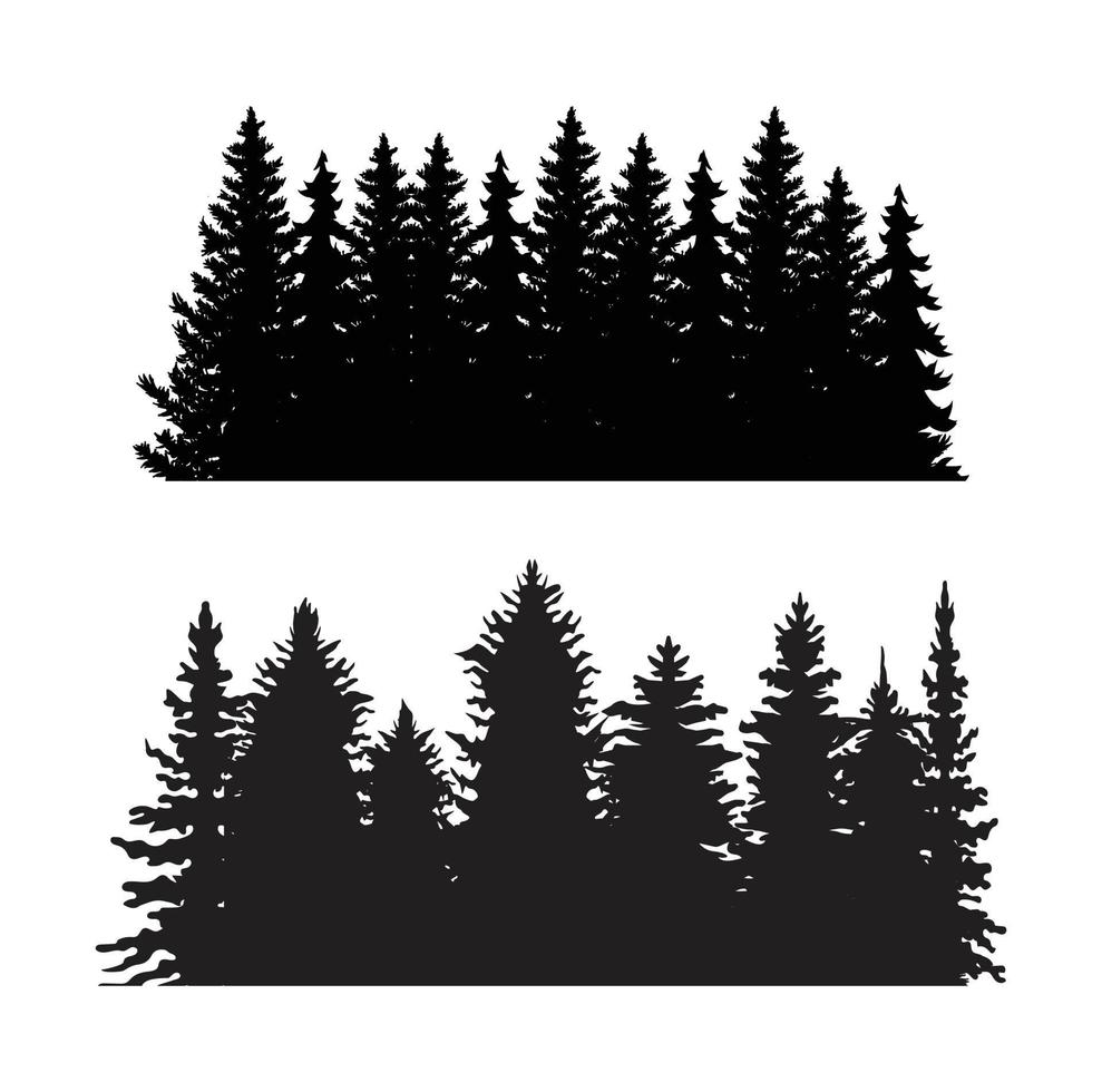 Vintage trees and forest silhouettes set vector