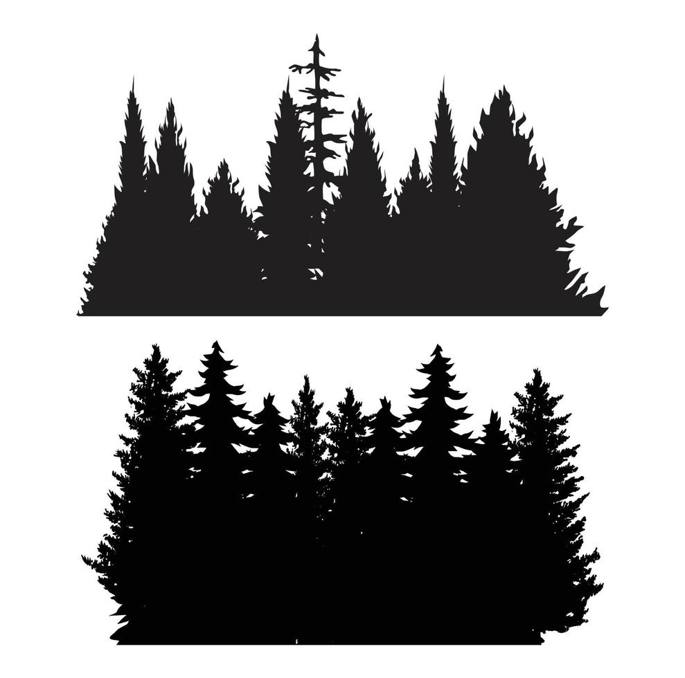 Vintage trees and forest silhouettes set vector