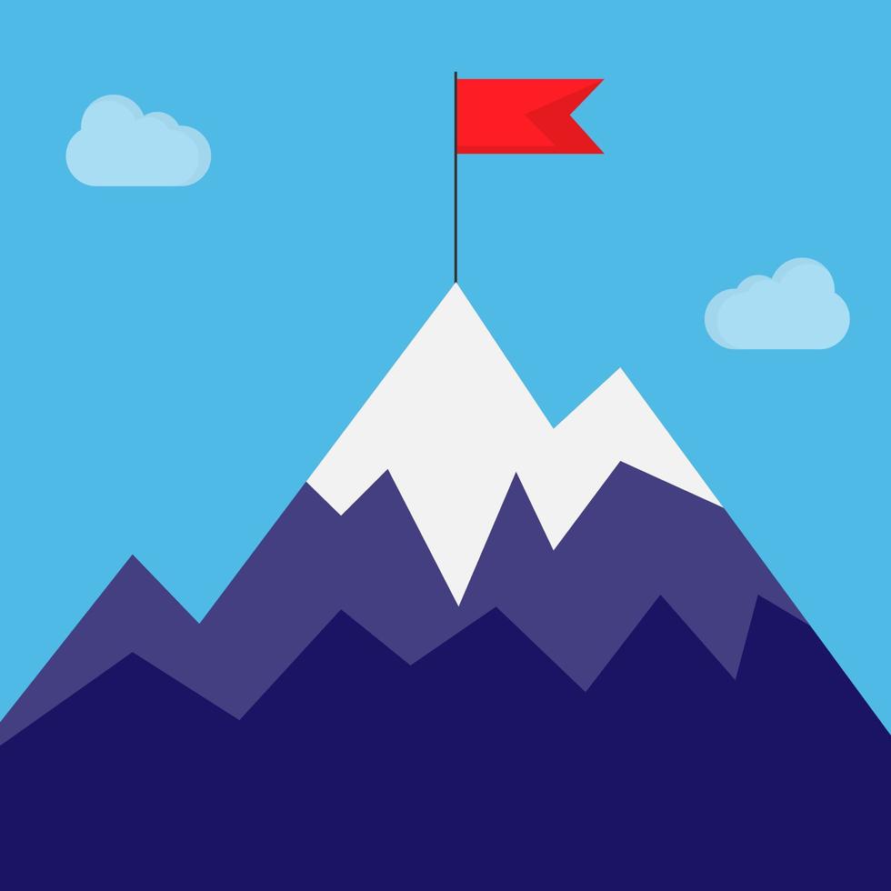 Vector flat style of high target on the top of mountain, red flag, success business and growth winner concept, artboard 4000x4000 pixel perfect editable shape and object for design and text