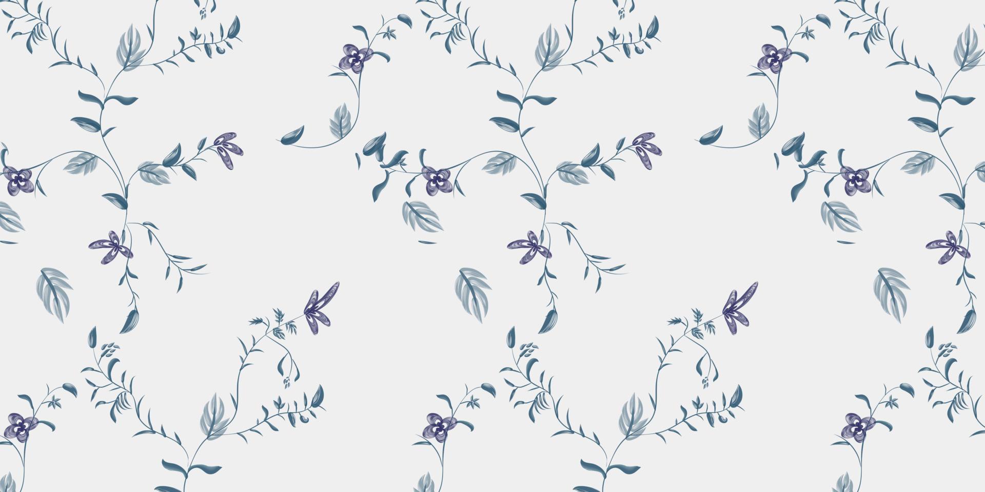 Hand drawn leaf and branch seamless pattern. Smooth bluish gray color. Aesthetic vibe flower pattern. Find fill pattern on swatches vector