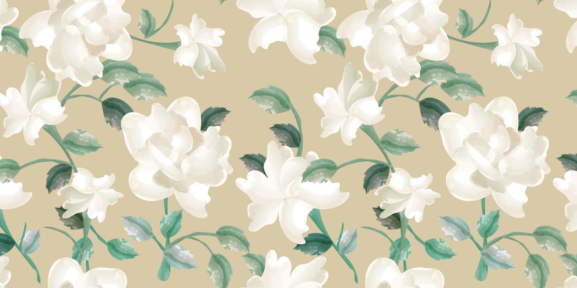 White rose flower seamless pattern. Beautiful floral watercolor style. Fill pattern on swatches vector