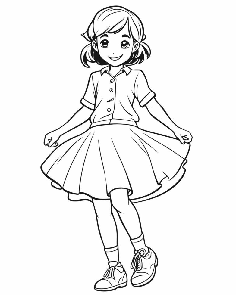 Cute Girl Coloring Page vector