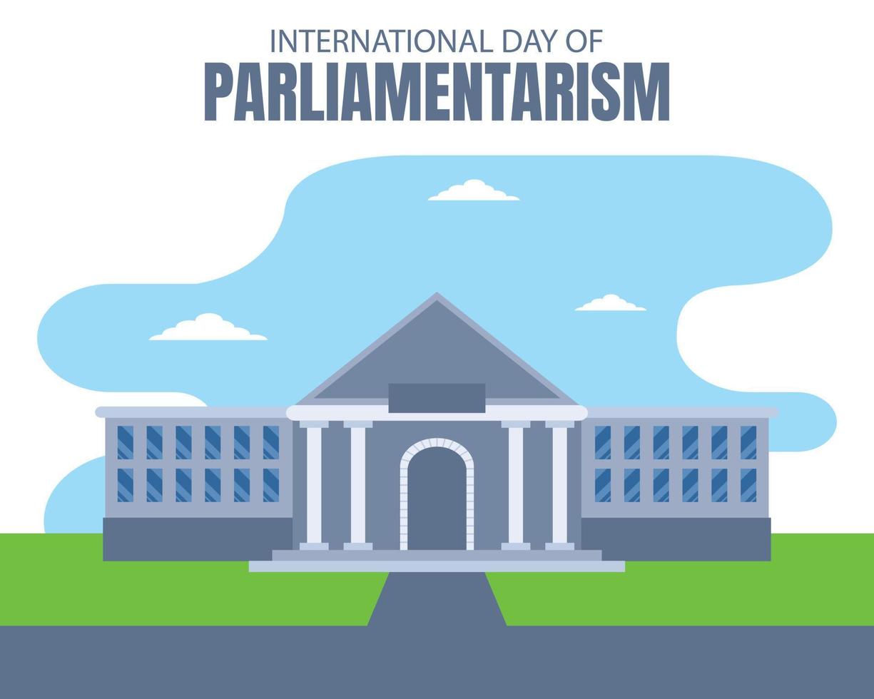 illustration vector graphic of parliament building with a large courtyard, perfect for international day, international day of parliamentarism, celebrate, greeting card, etc.