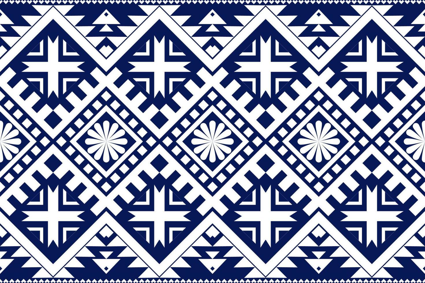 Blue and white geometric ethnic seamless pattern design for wallpaper, background, fabric, curtain, carpet, clothing, and wrapping. vector