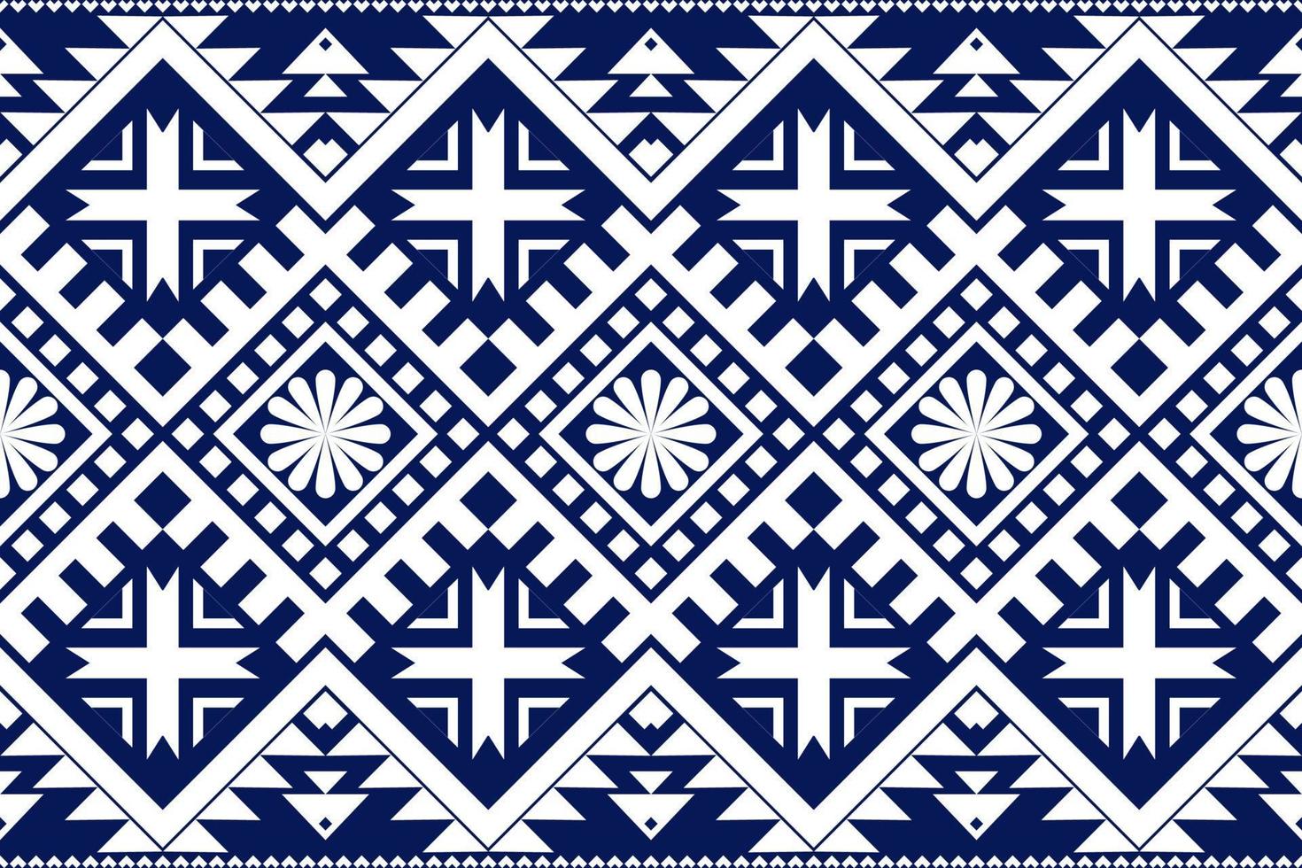 Blue and white geometric ethnic seamless pattern design for wallpaper, background, fabric, curtain, carpet, clothing, and wrapping. vector