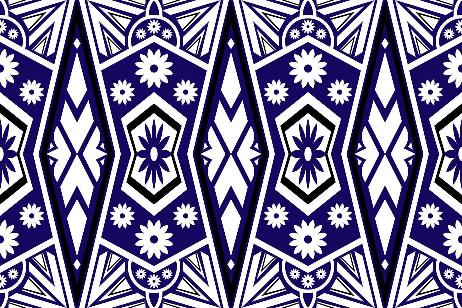 Blue and white geometric ethnic seamless pattern design for wallpaper, background, fabric, curtain, carpet, clothing, and wrapping. vector