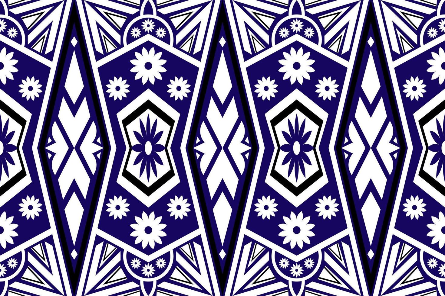 Blue and white geometric ethnic seamless pattern design for wallpaper, background, fabric, curtain, carpet, clothing, and wrapping. vector