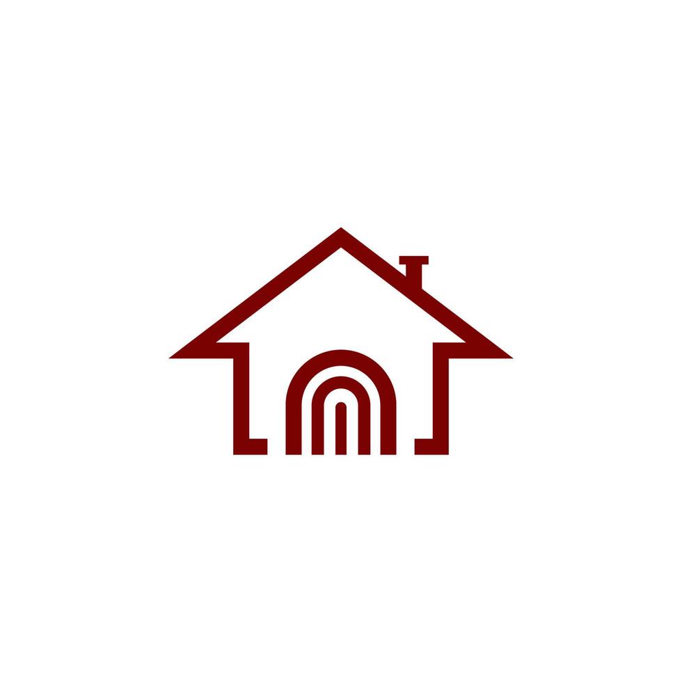 Red house with chimney and door in the middle. vector