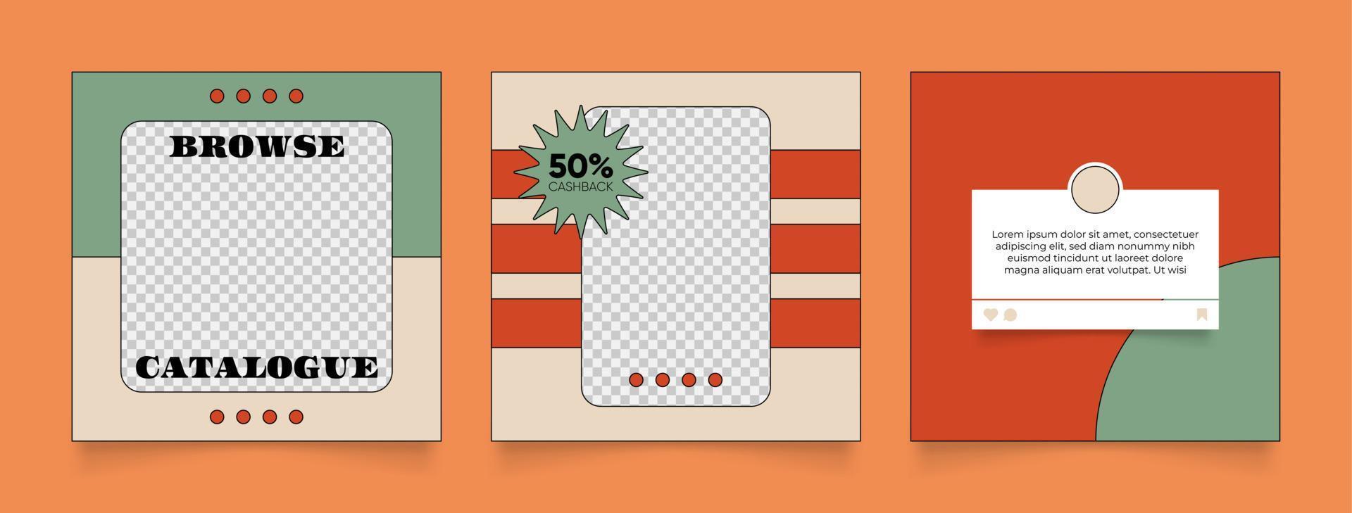 social media template banner fashion sale promotion in retro colorful color vector