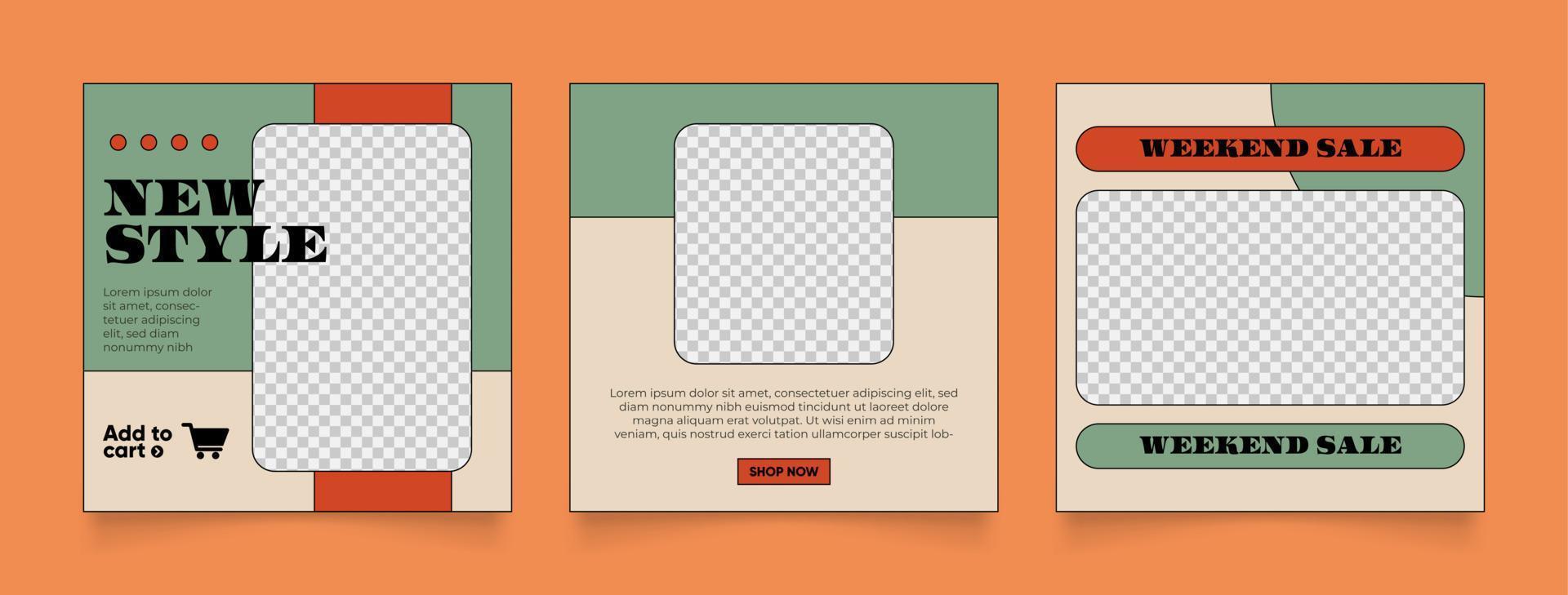 social media template banner fashion sale promotion in retro colorful color vector