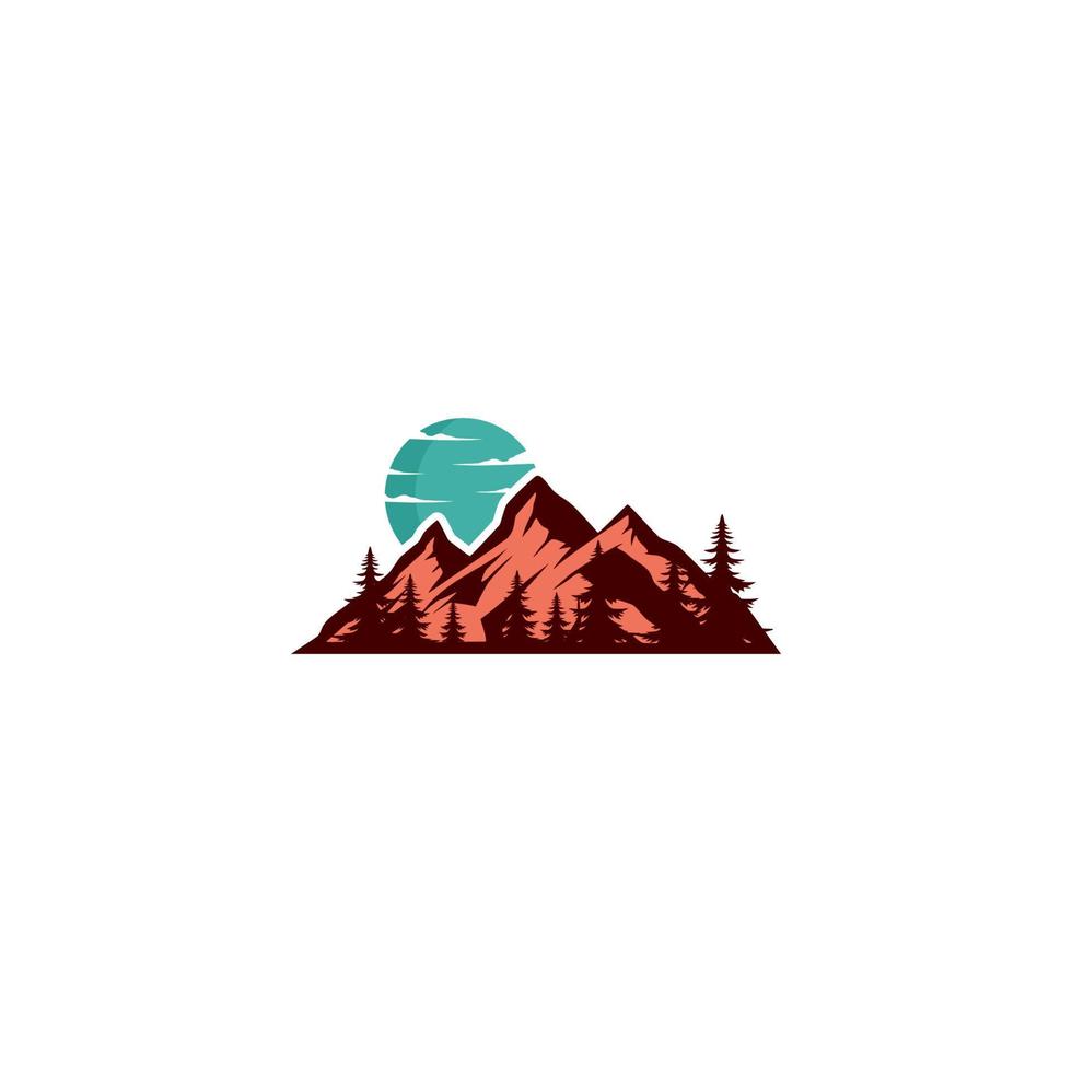 mountain logo with sun and clouds above it vector