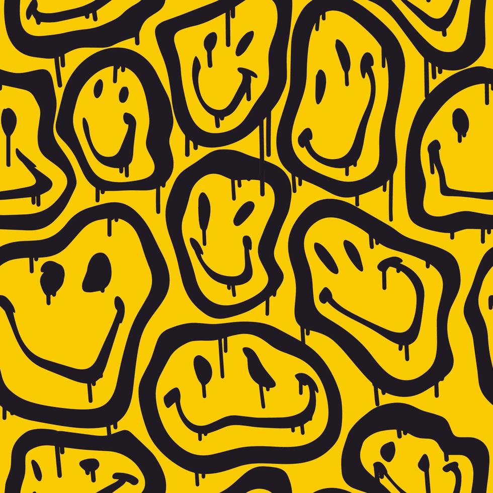 Groovy smile seamless pattern in Urban street art style on yellow