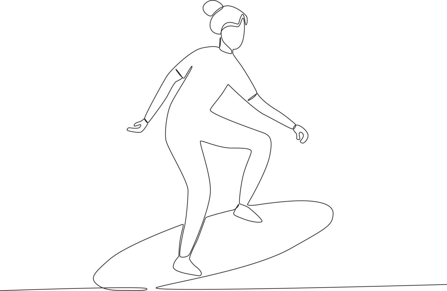 un mujer surf con un tabla de surf vector