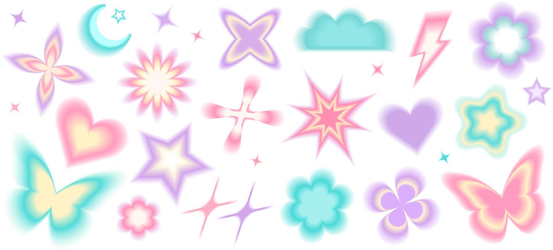 Y2k blurred gradient unfocused set. Abstract geometric shapes in trendy retro style. vector
