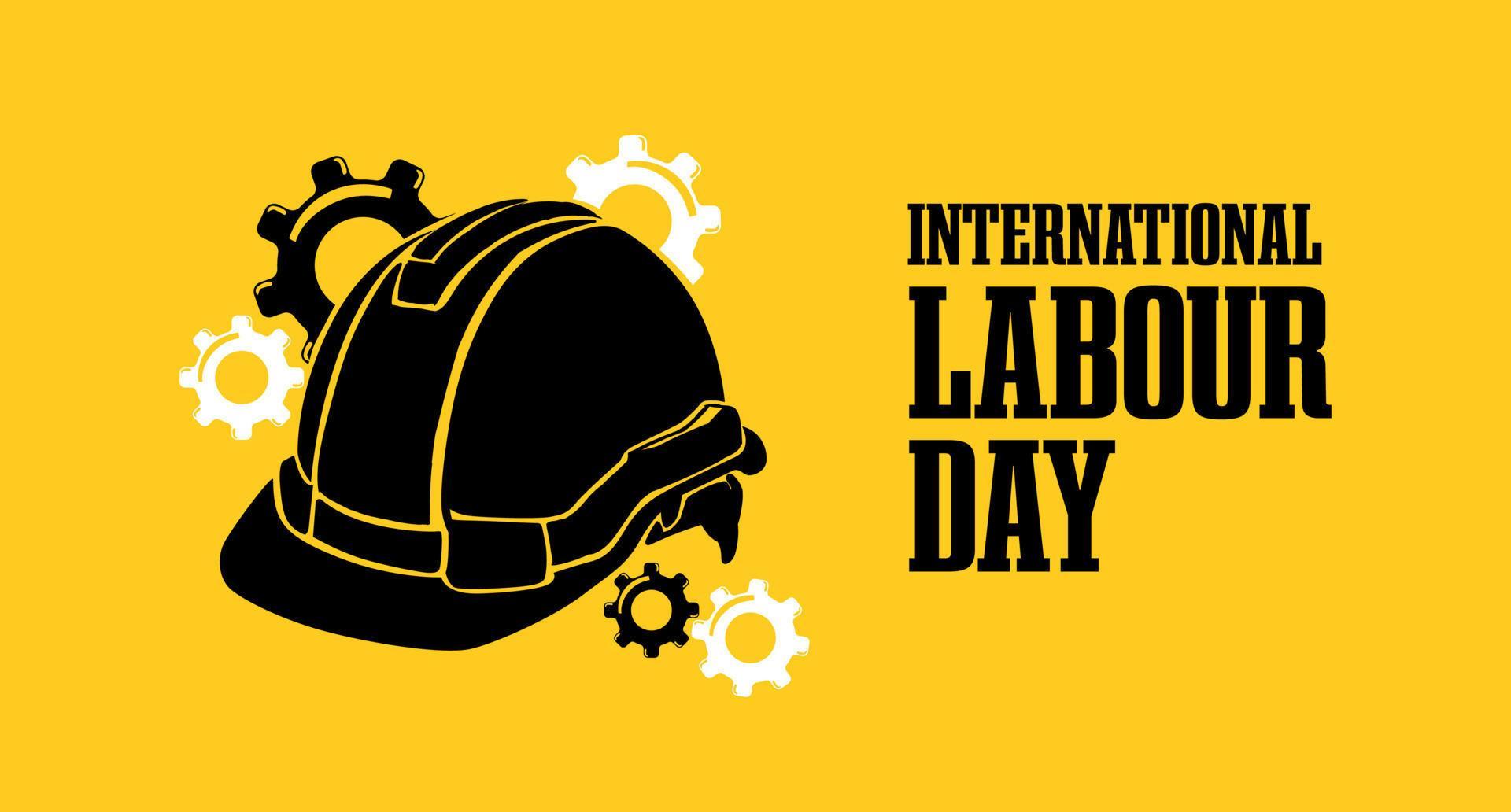 International labour Day May 1 Banner With Safety Helmet Hand Drawn Sketch Illustration Concept