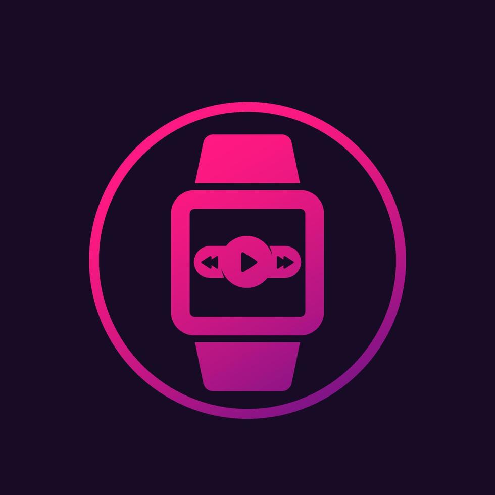 Music player in smart watch, vector icon