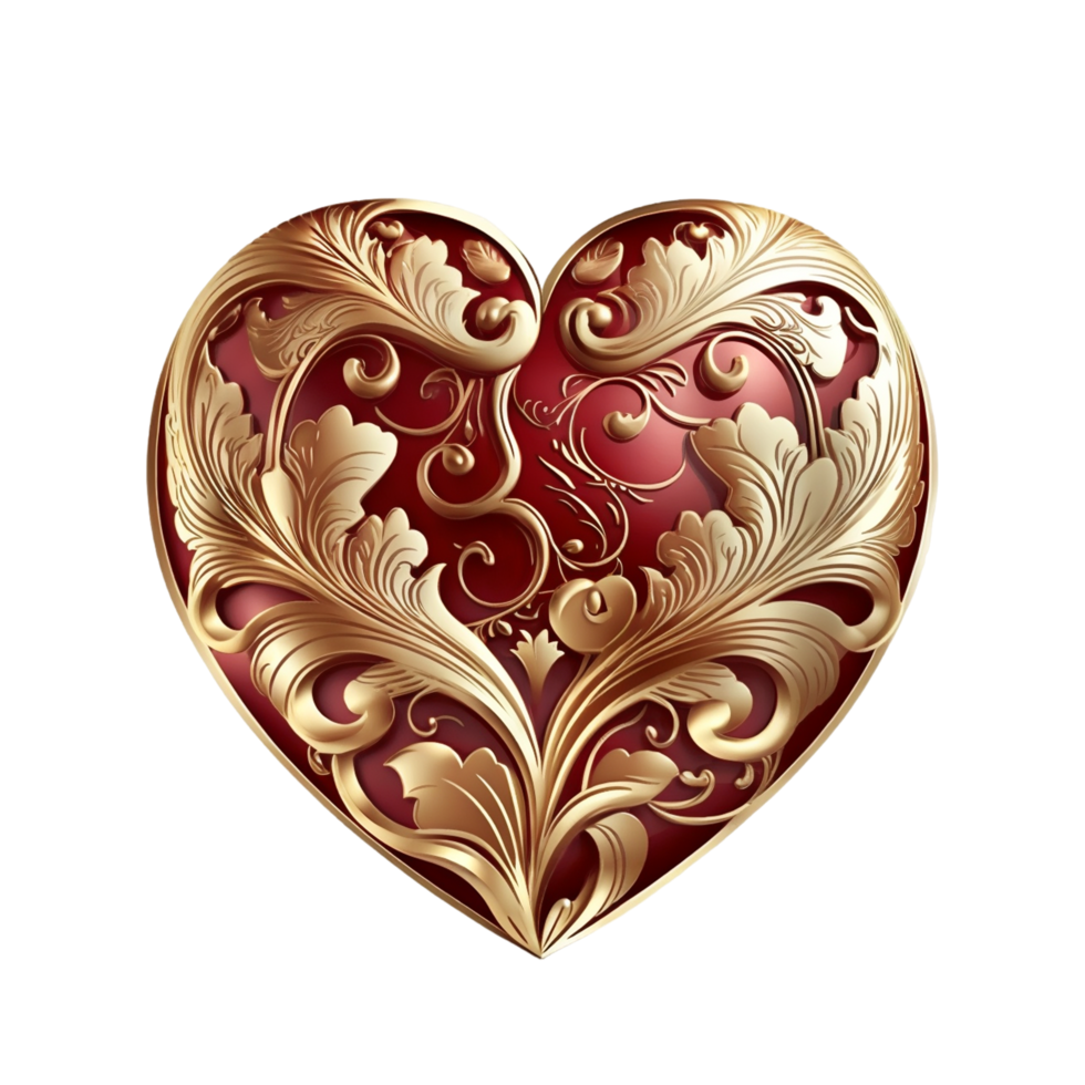 Golden Red Heart Valentine Day With Transparent Background png