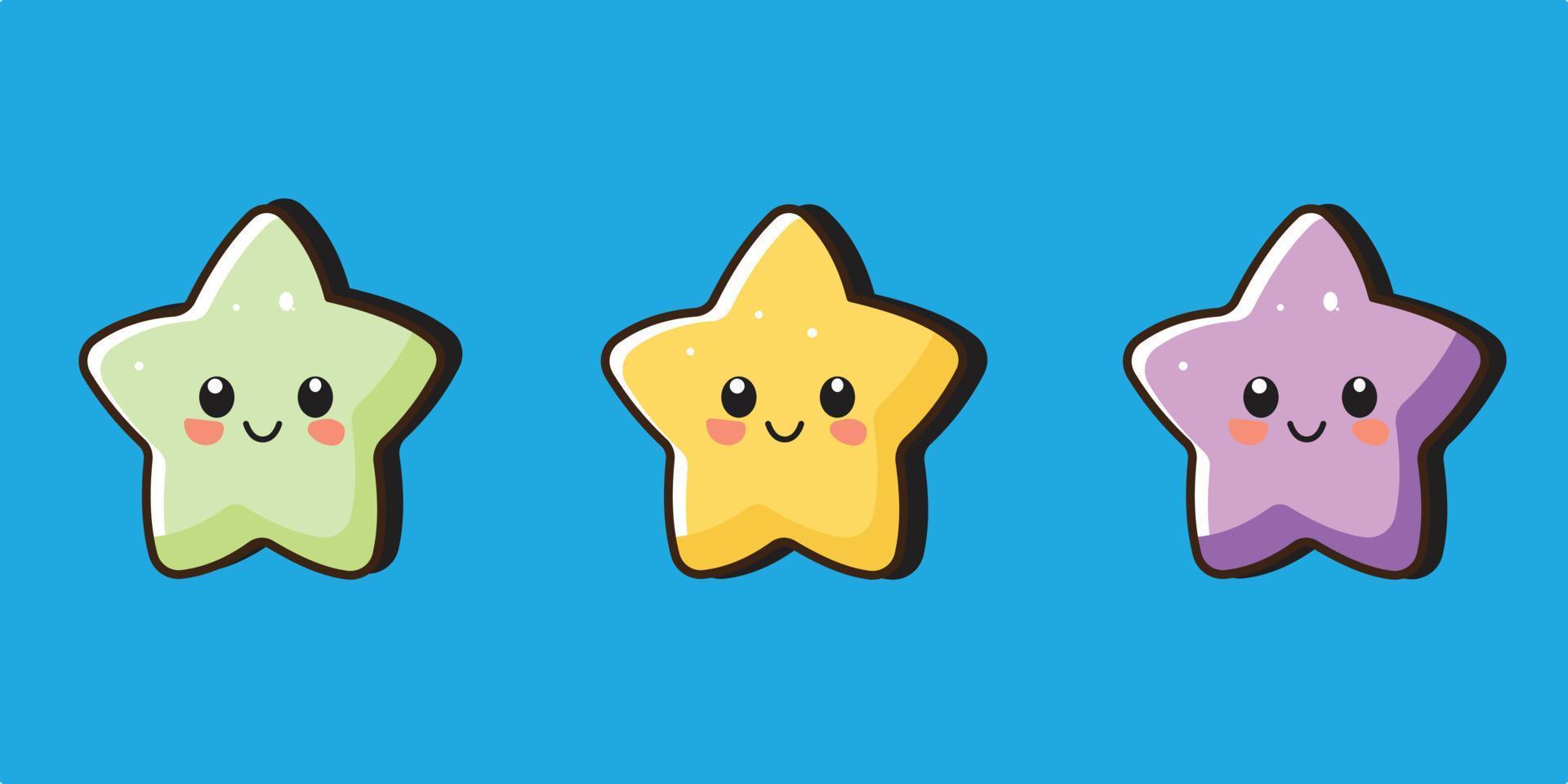 estrella dibujos animados vector clipart. kawaii estrella emoji dibujos animados. conjunto de estrella