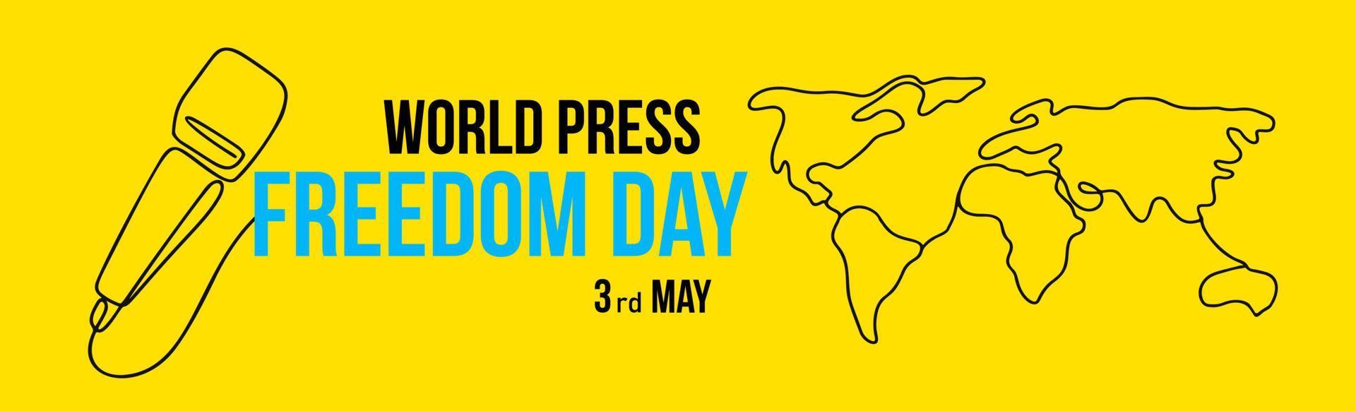 Illustration of microphone and world map for World Press Freedom Day in line art style on yellow background vector