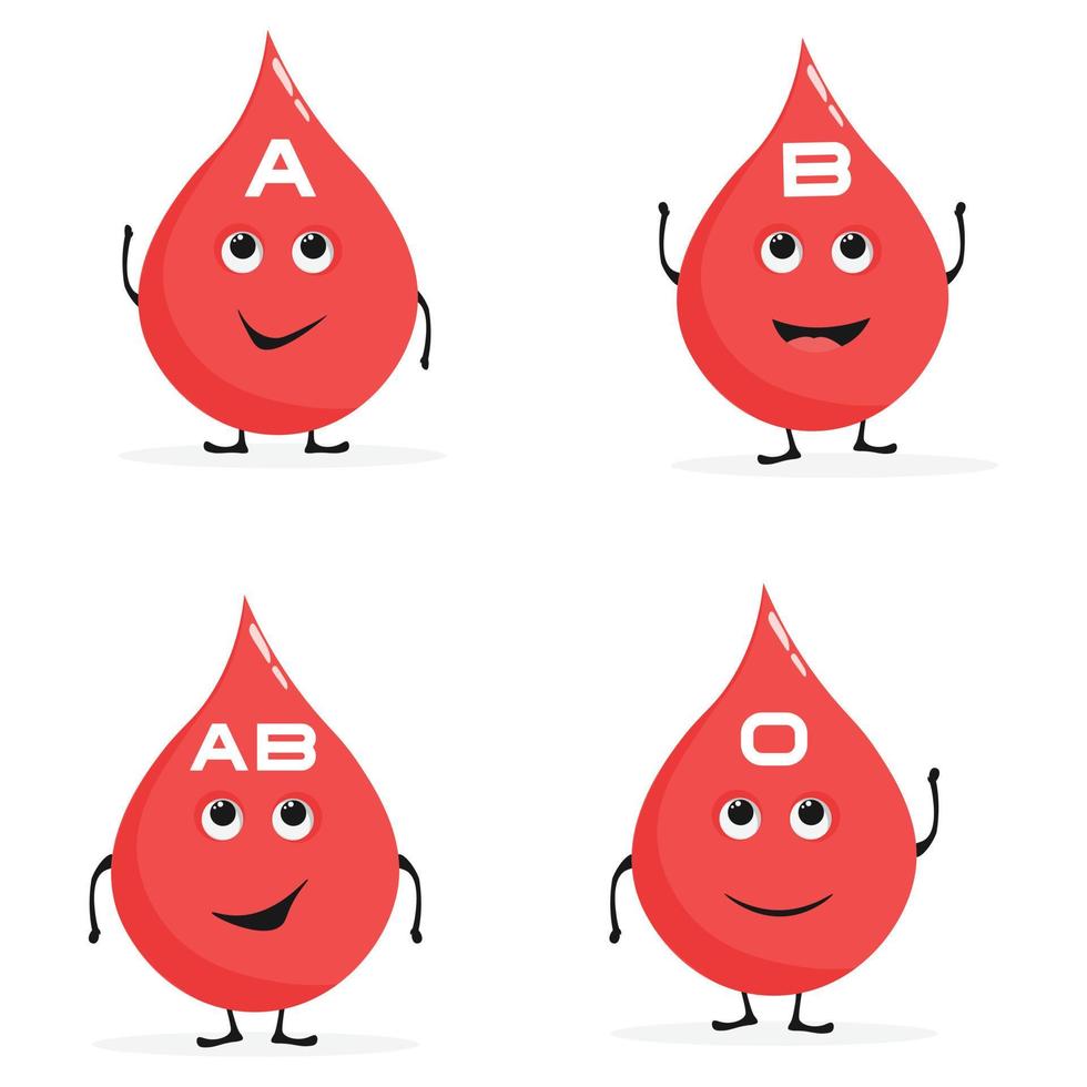 Cute happy healthy smiling blood drop character. Vector modern trendy flat style cartoon illustration icon design. Isolated on white background. Blood type,group character concept