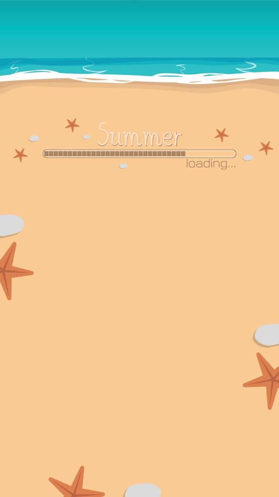 The summer is coming banner. The concept with sea and sand and the loading bar. A vector illustration