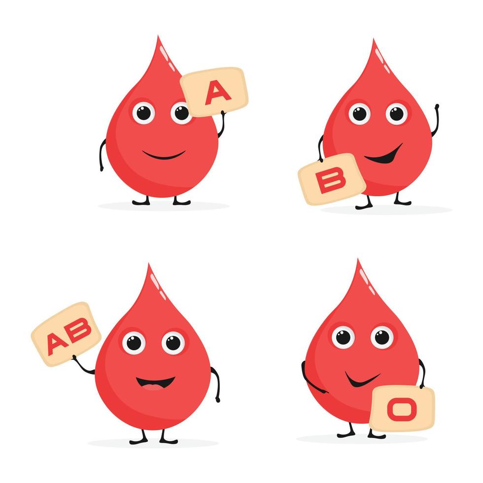 Cute happy healthy smiling blood drop character. Vector modern trendy flat style cartoon illustration icon design. Isolated on white background. Blood type,group character concept