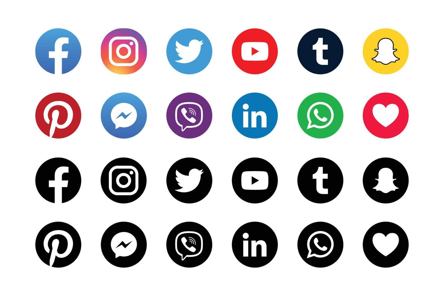 set of round social media icons logo design vector