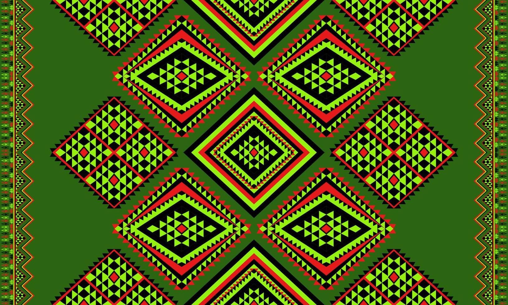 Ethnic folk geometric seamless pattern in red and green tone in vector illustration design for fabric, mat, carpet, scarf, wrapping paper, tile and more