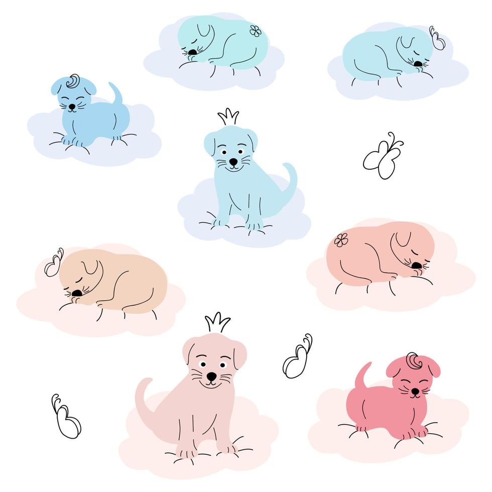 Cute puppy on clouds set. Gentle colors. For newborns vector