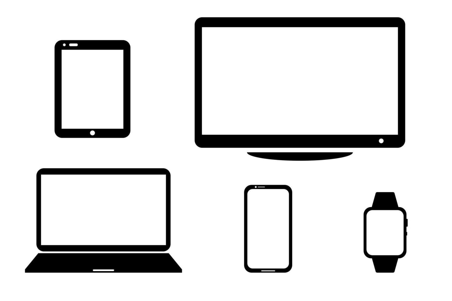 smartphone, tablet, laptop, monitor and smart watch. Vector illustration of responsive web design.