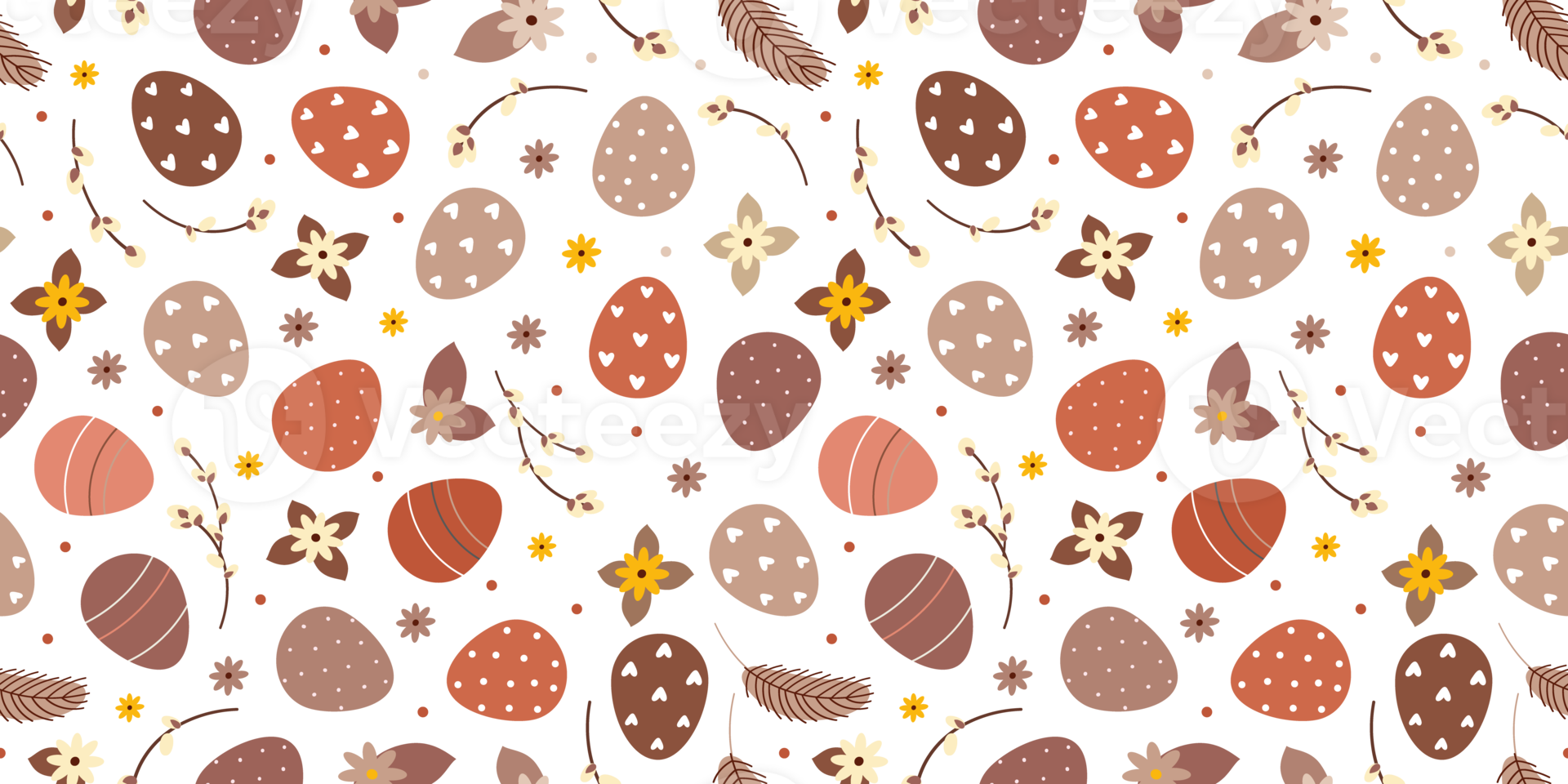 Retro Easter spring seamless pattern with willow twigs and Easter eggs png