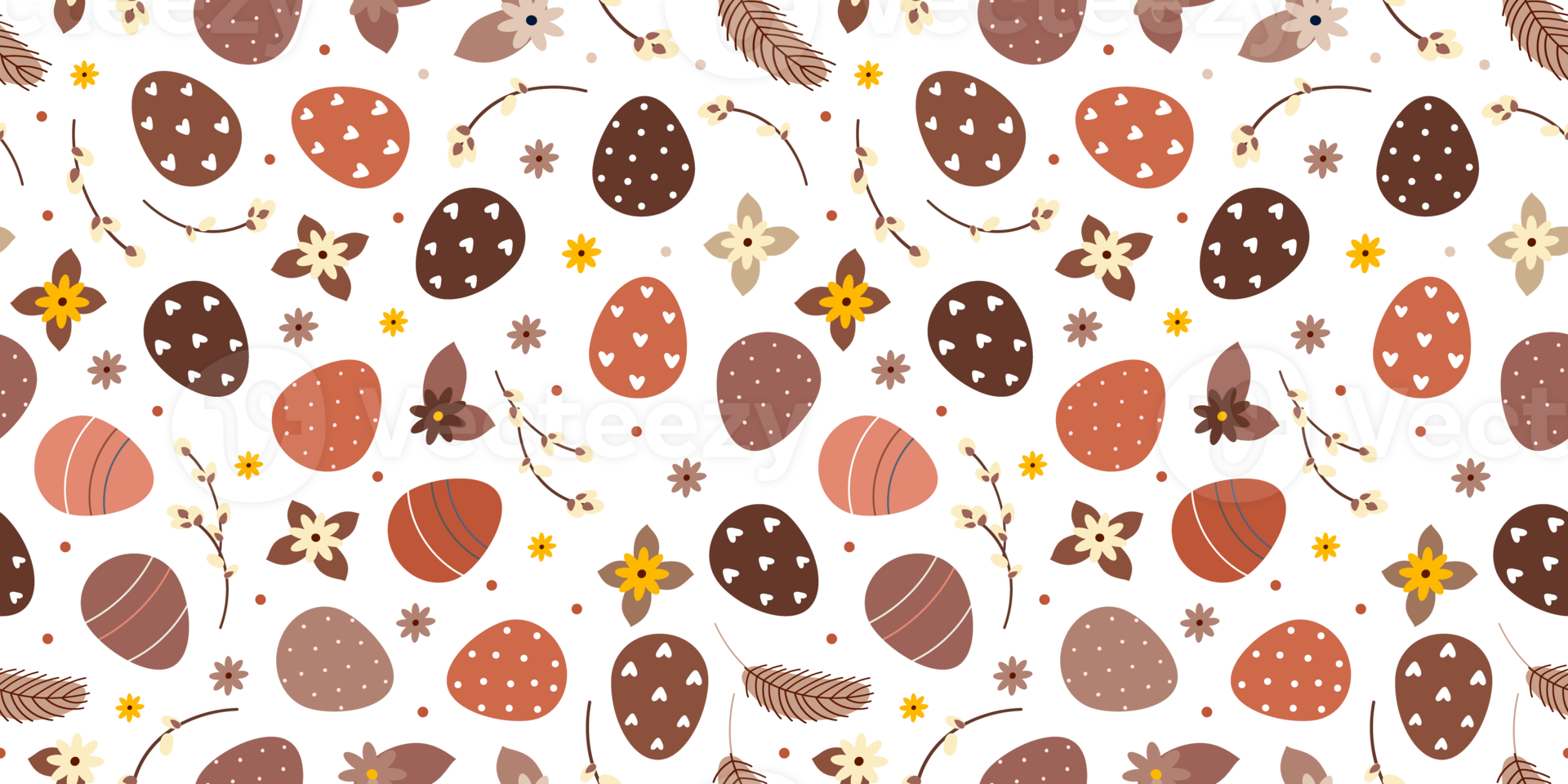Retro Easter spring seamless pattern with willow twigs and Easter eggs png