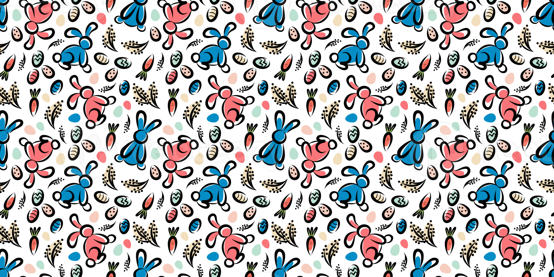 Linear Pattern with bunnies and carrots for Easter png