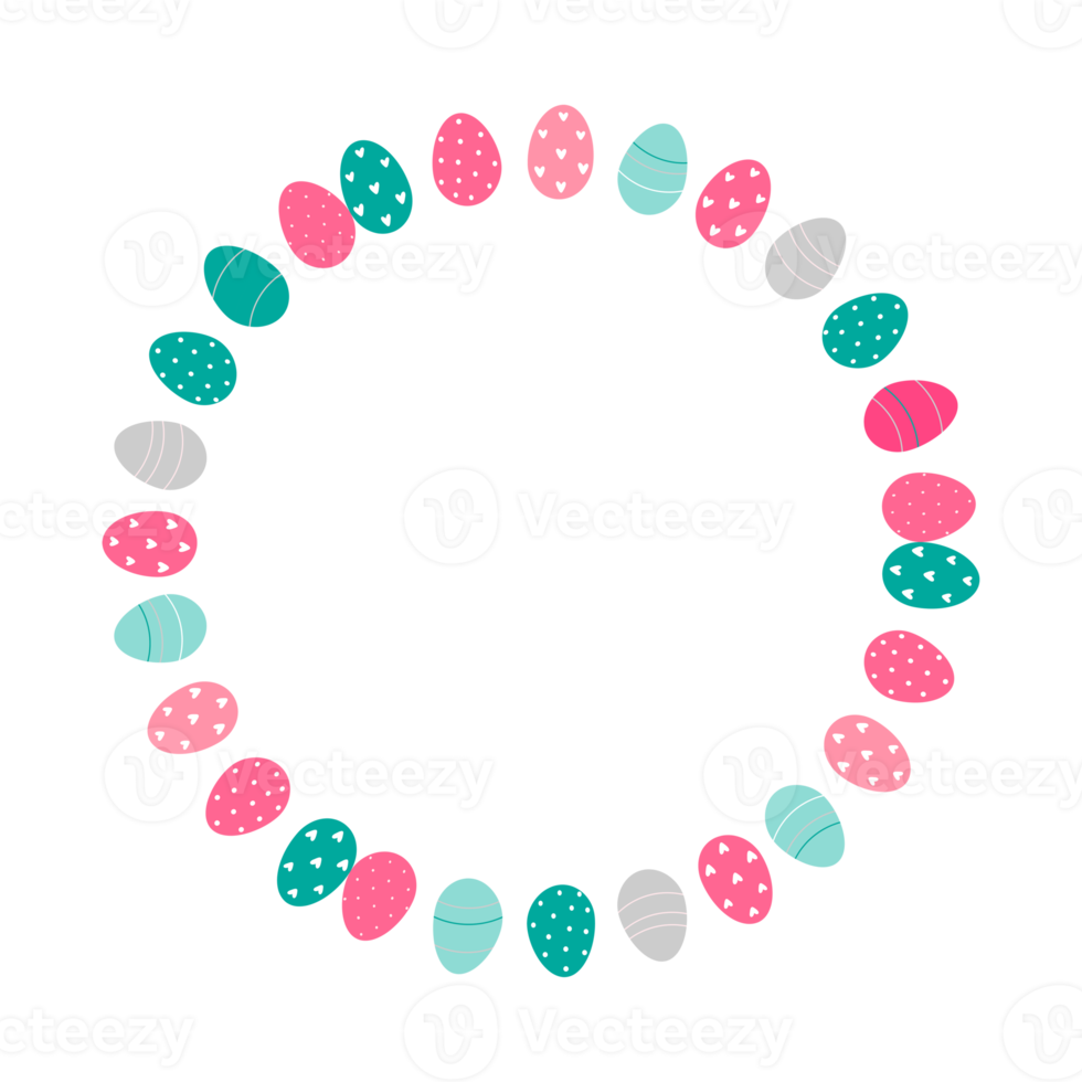 Pasen bloem krans . Pasen kader met versierd eieren en bloemen en symbolen van helder Pasen png