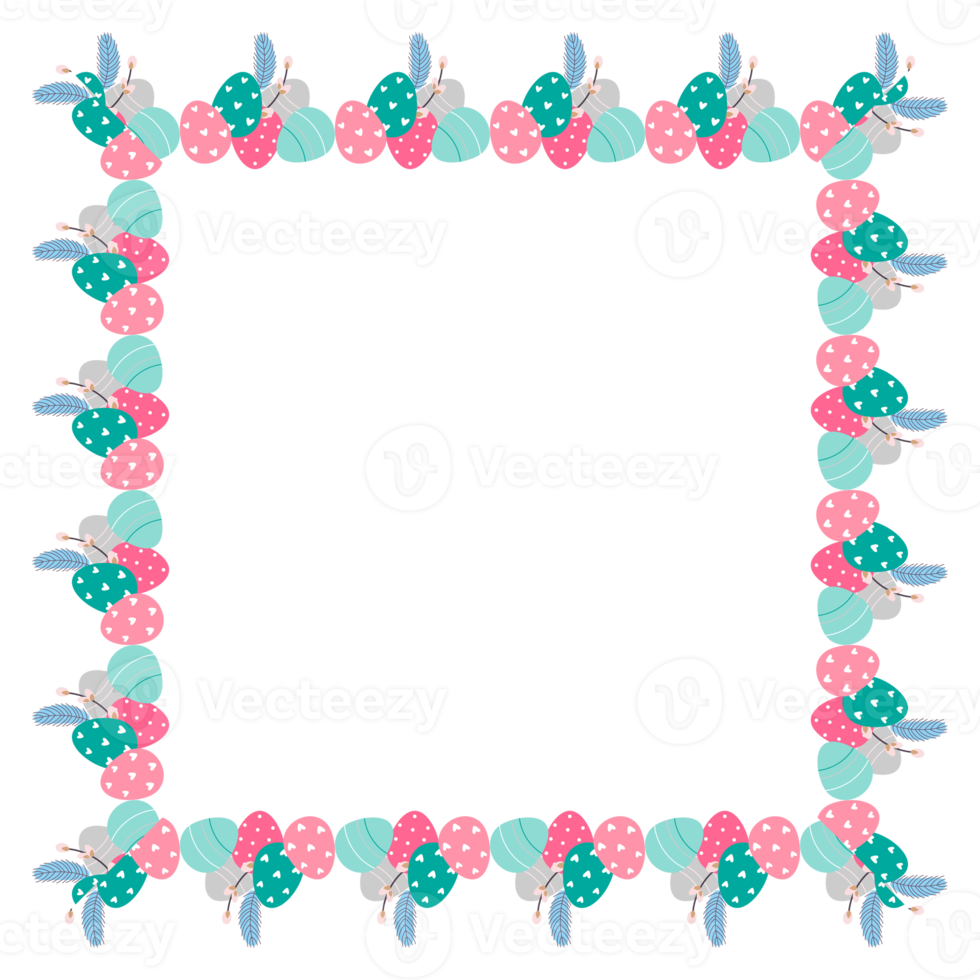 Páscoa flor guirlanda . festivo Páscoa quadro, Armação com decorado ovos e flores e símbolos do brilhante Páscoa png
