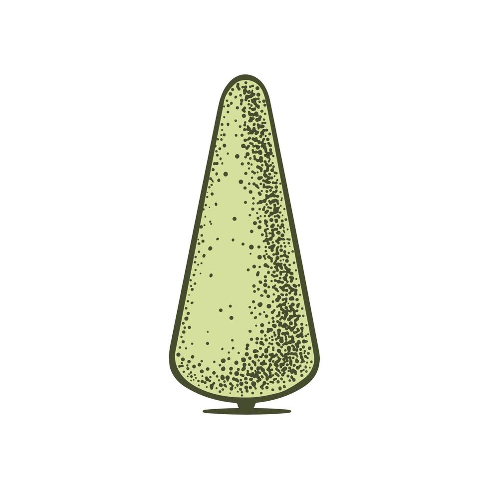 Sketch of topiary coniferous trees. Trimmed thuja cone triangle. Geometric trees for advertising and landscape design. Isolated on white background. Vector