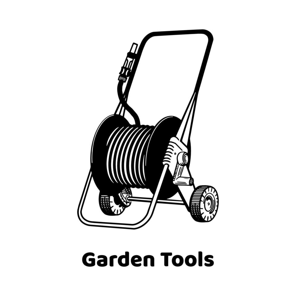 Watering hose reel icon. Advertisement for garden tools. Moisture saturation of the earth. Isolated on white background. Vector