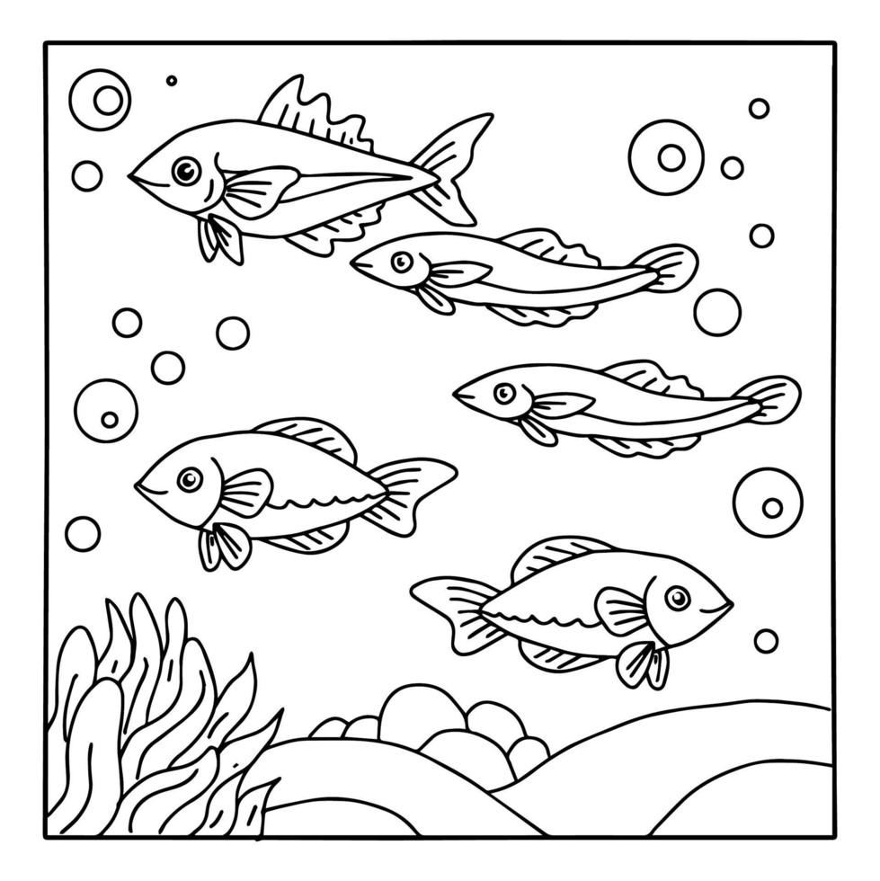 Design Aqua Fish Coloring Page Outline Art vector