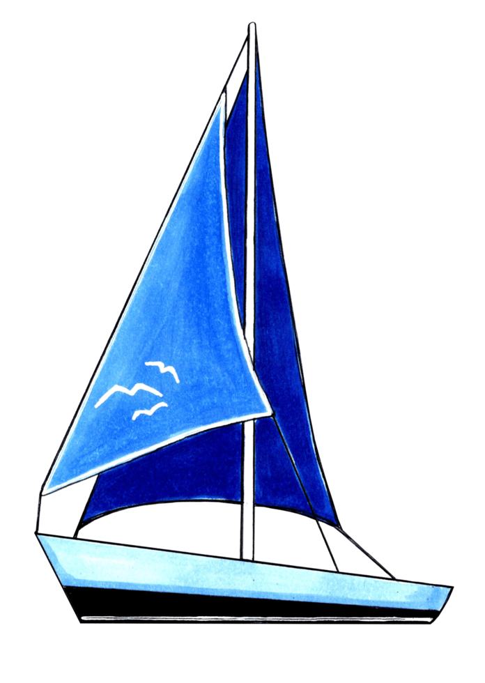 yate con azul paño y Gaviotas png ilustración marina vida.