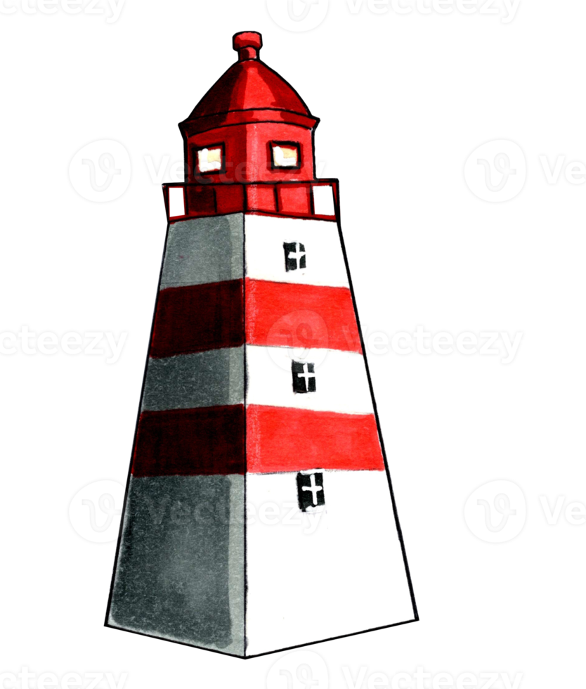 phare avec blanc et rouge rayures. png illustration Marin vie.