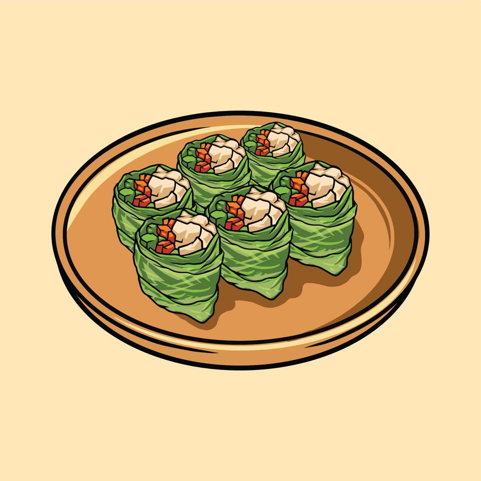 chicken spring roll food vector