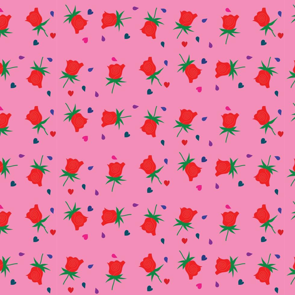 A pink background with roses and hearts on it. vector
