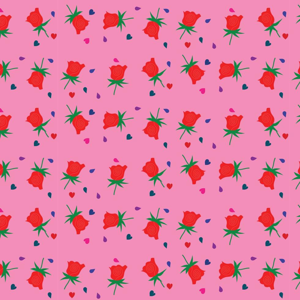 A pink background with roses and hearts on it. vector