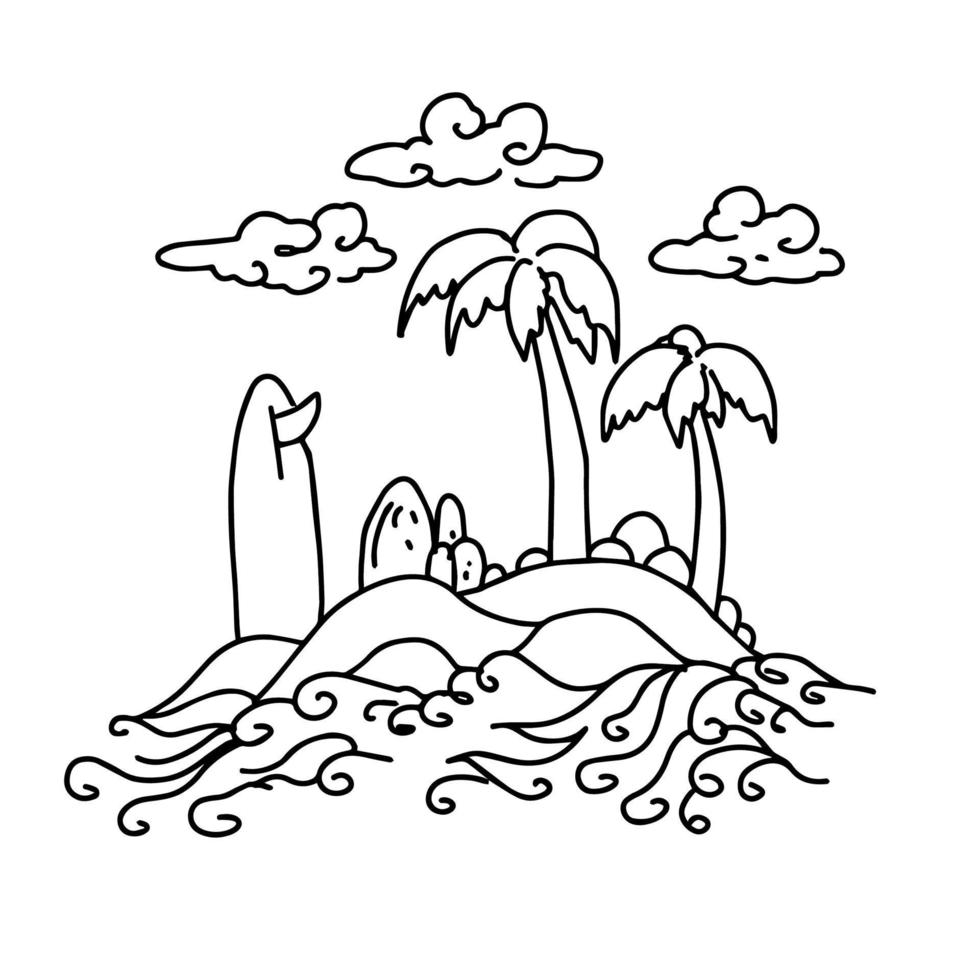 Design Beach Island Logo Element Outline Art vector