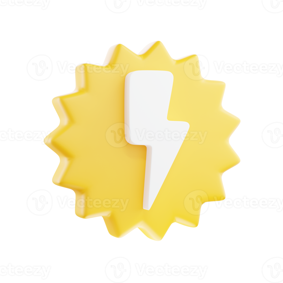 3D render thunderbolt icon, flash lightning, danger, and power. png