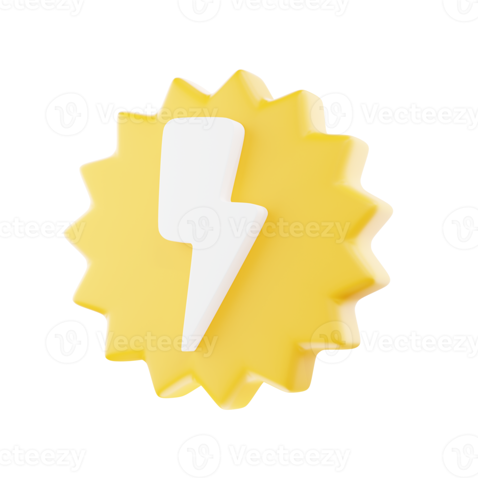 3D render thunderbolt icon, flash lightning, danger, and power. png