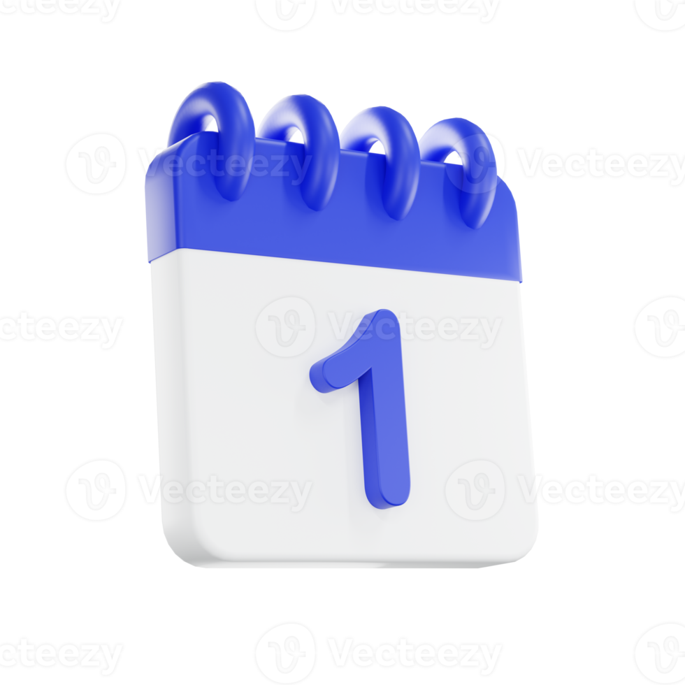 3d renderen kalender icoon met een dag van 1. blauw en wit kleur. png