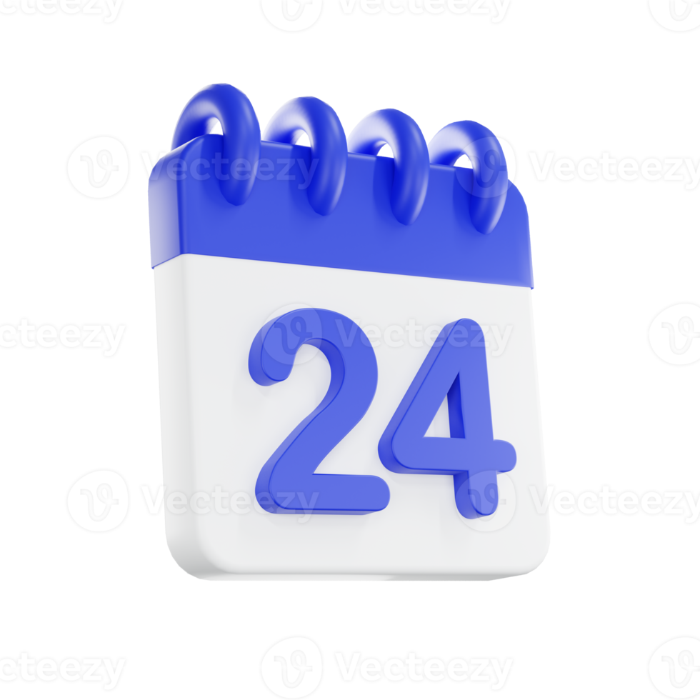 3d rendering calendar icon with a day of 24. Blue and white color. png